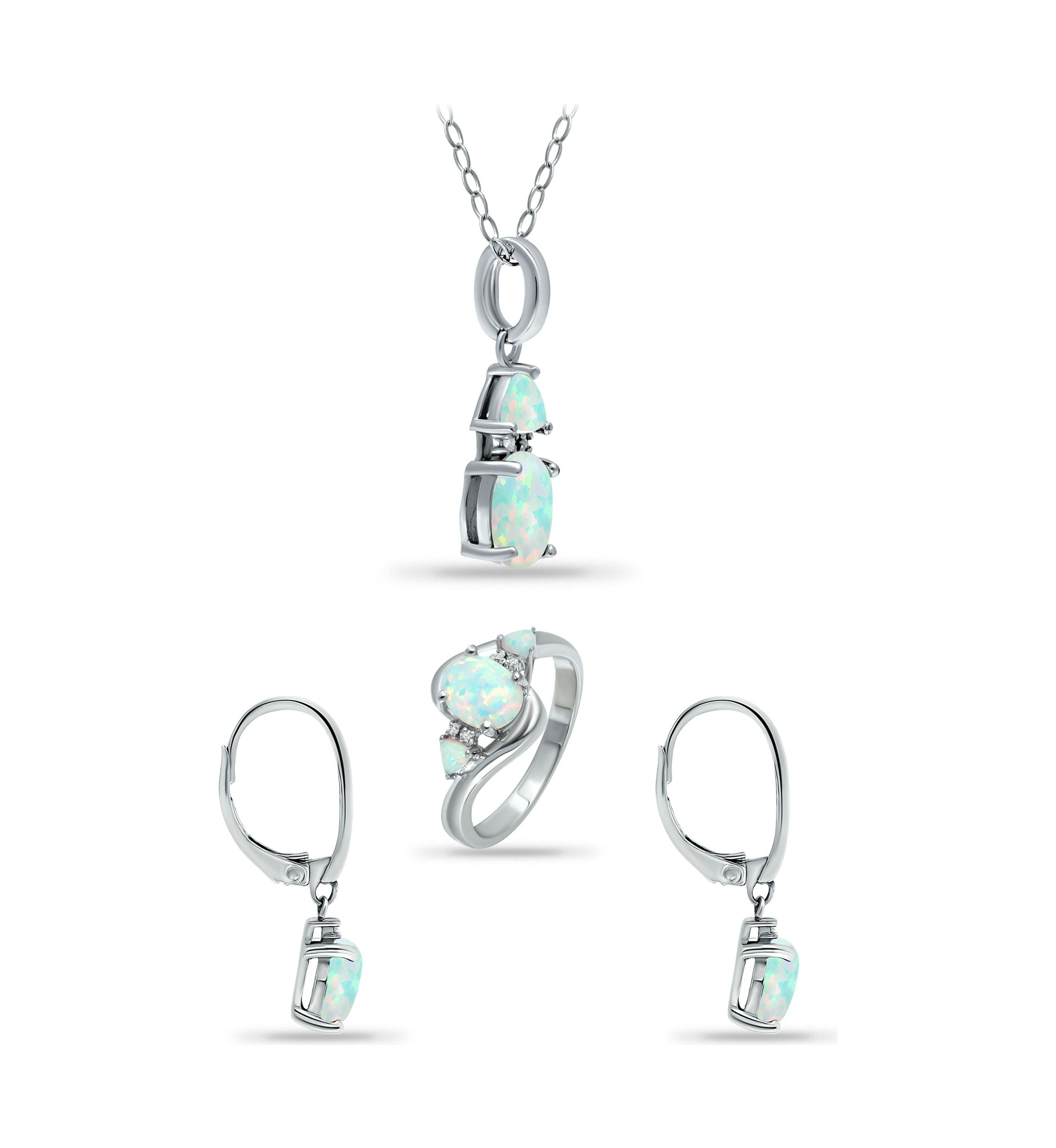 Lab Created 2.13 ct. Synthetic Opal and Diamond Pendant Necklace, Ring and Drop Earrings, 3pc Set, Sterling Silver
