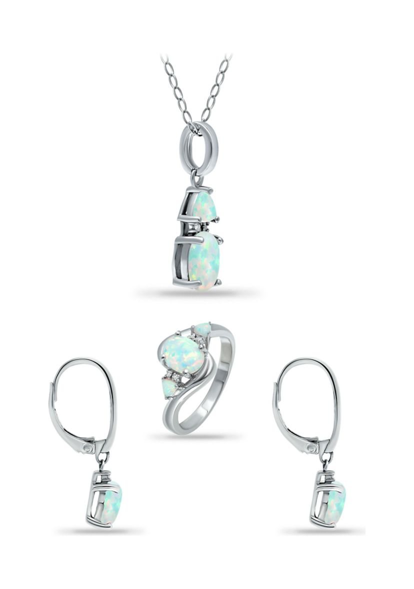Lab Created 2.13 ct. Synthetic Opal and Diamond Pendant Necklace, Ring and Drop Earrings, 3pc Set, Sterling Silver