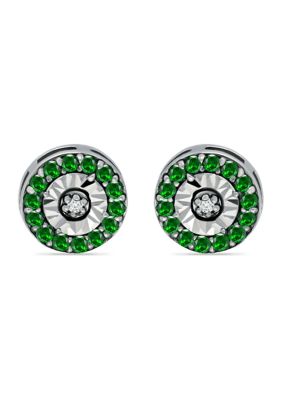 Belk & Co 3/8 ct. t.w. Emerald and 1/10 ct. t.w. Diamond Halo Stud Earrings in Sterling Silver, White