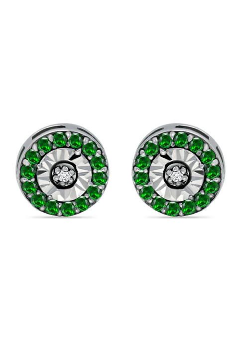   3/8 ct. t.w. Emerald and 1/10 ct. t.w. Diamond Halo Stud Earrings in Sterling Silver
