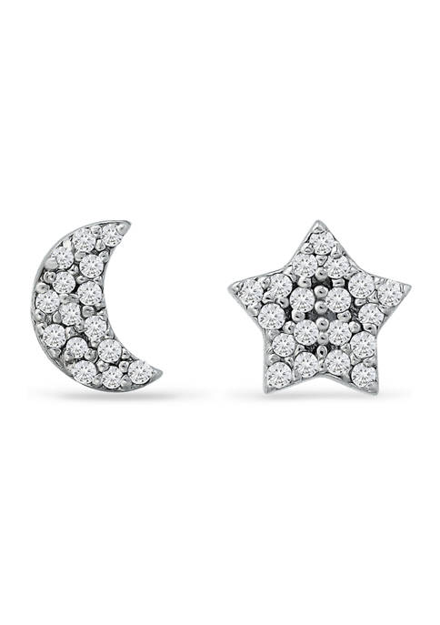 1/6 ct. t.w. Diamond Moon & Star Stud Earrings in Sterling Silver