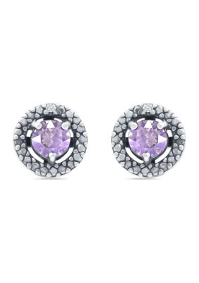 Belk & Co 3/4 Ct. T.w. Amethyst And 1/10 Ct. T.w. Diamond Halo Stud Earrings In Sterling Silver, White -  0729881794173