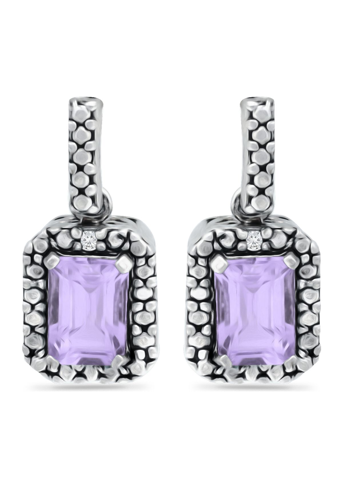 2.5 ct. t.w. Amethyst and 1/10 ct. t.w. Diamond Halo Drop Earrings in Sterling Silver