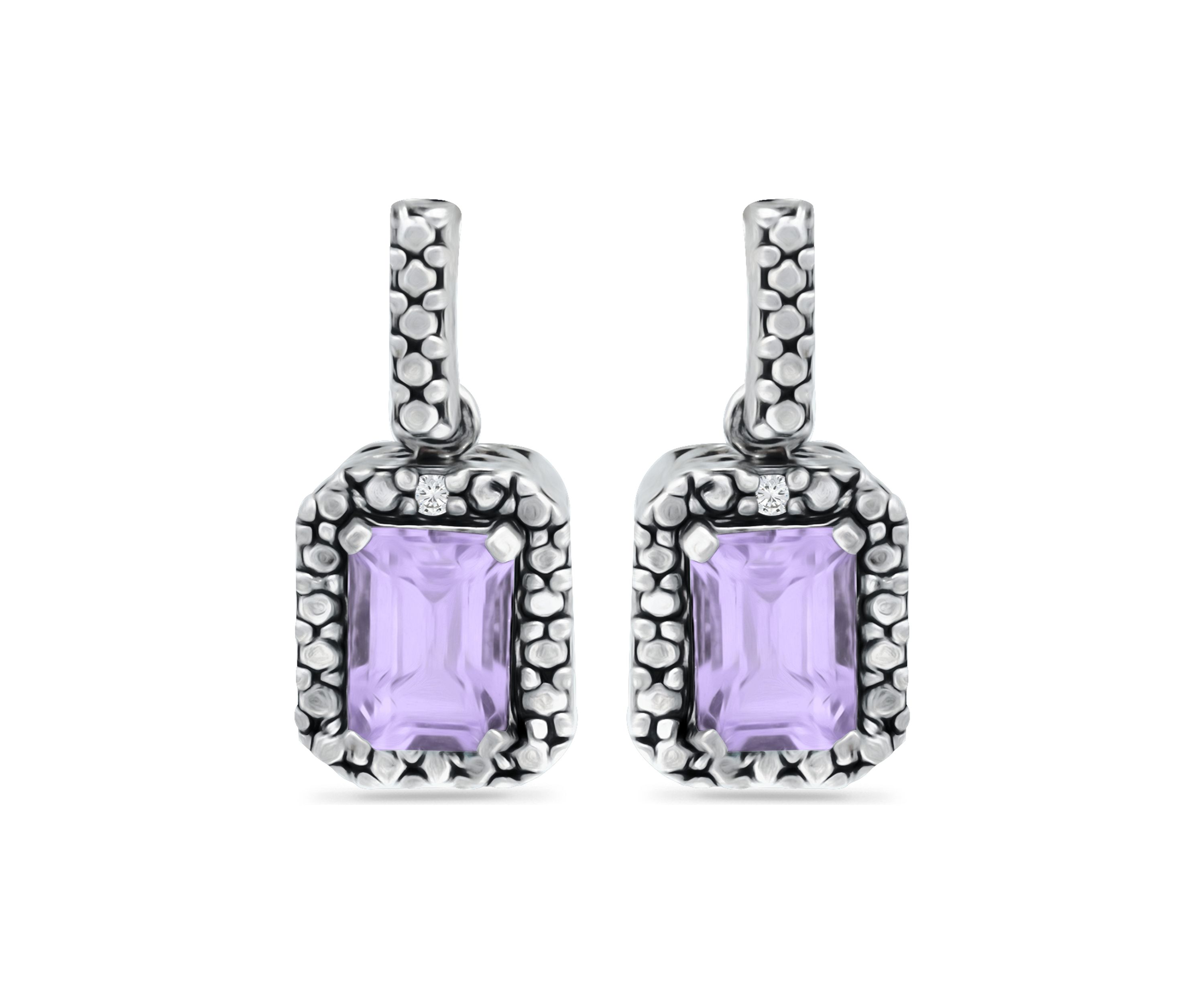 2.5 ct. t.w. Amethyst and 1/10 ct. t.w. Diamond Halo Drop Earrings in Sterling Silver