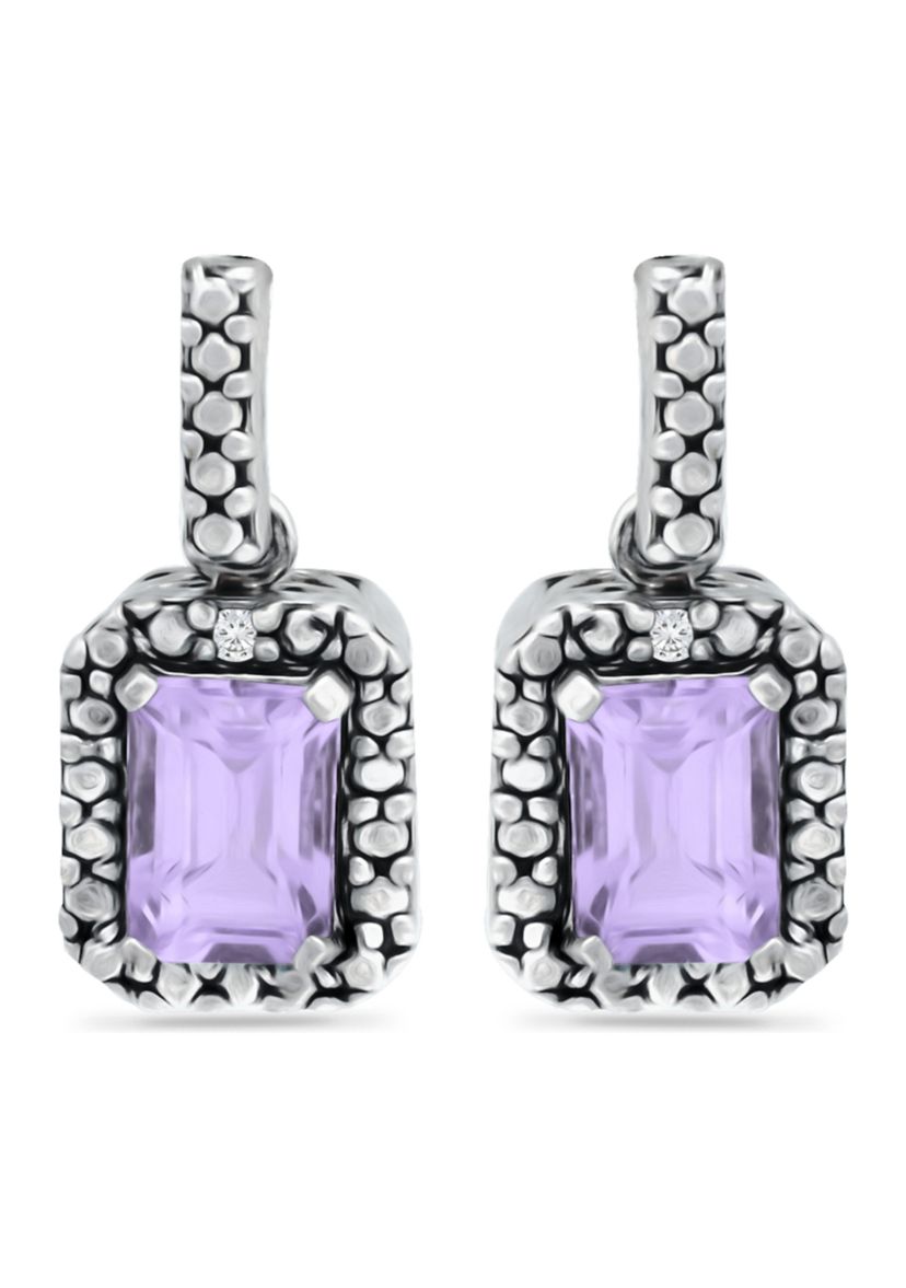2.5 ct. t.w. Amethyst and 1/10 ct. t.w. Diamond Halo Drop Earrings in Sterling Silver