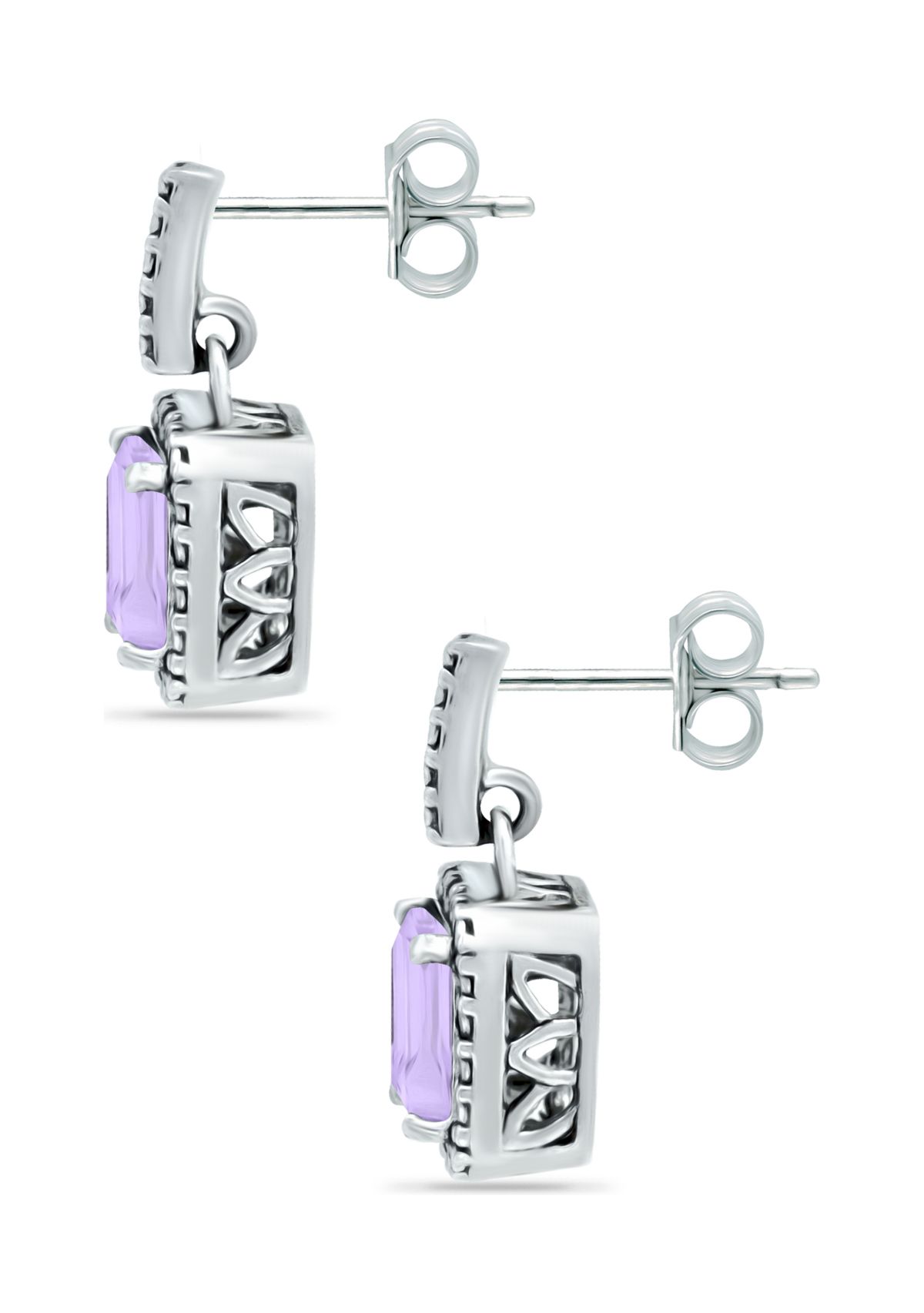2.5 ct. t.w. Amethyst and 1/10 ct. t.w. Diamond Halo Drop Earrings in Sterling Silver