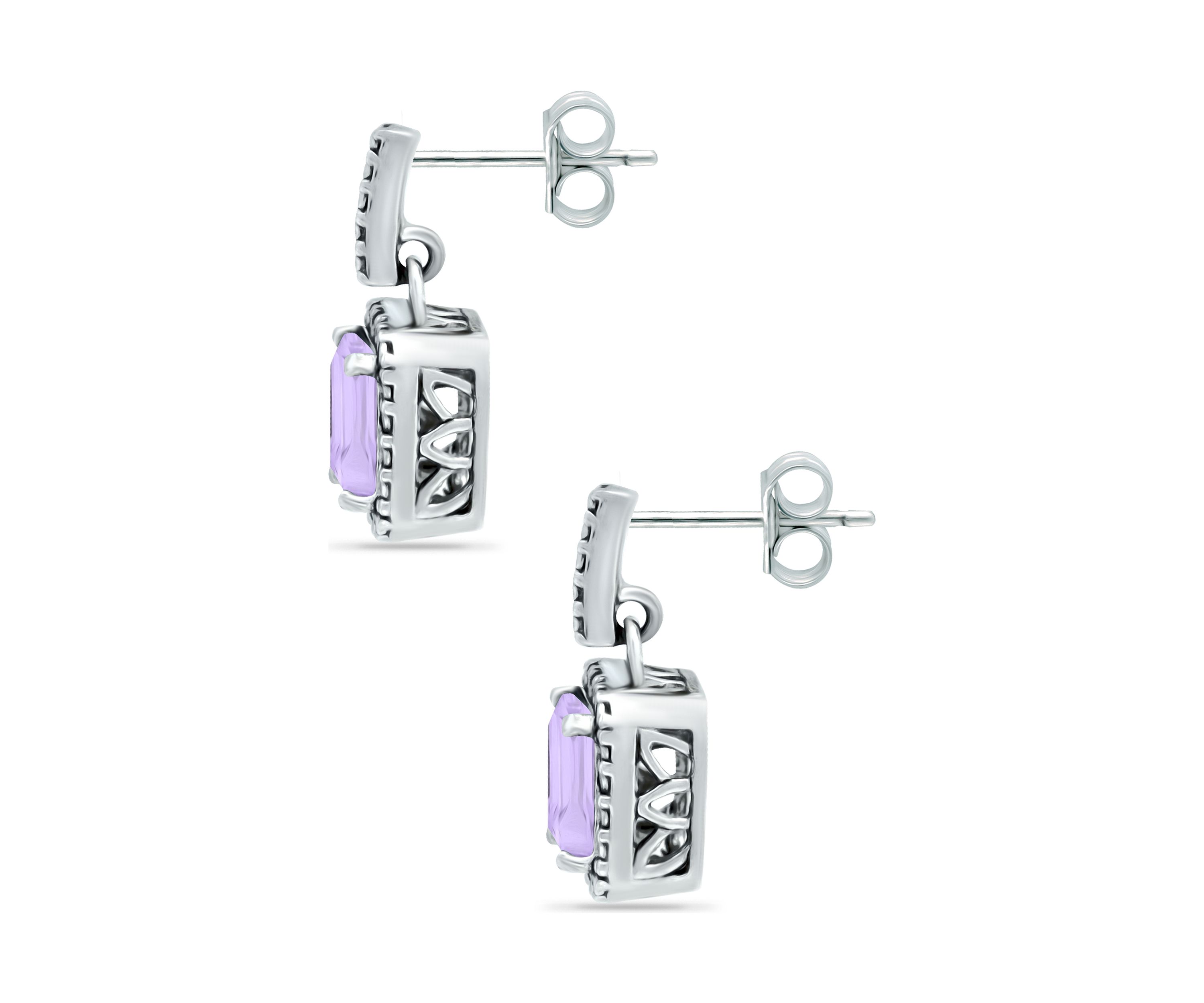 2.5 ct. t.w. Amethyst and 1/10 ct. t.w. Diamond Halo Drop Earrings in Sterling Silver