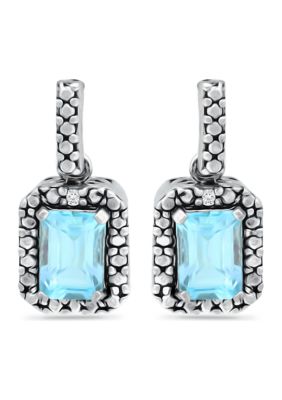 Belk & Co 2.3 ct. t.w. Blue Topaz and 1/10 ct. t.w. Diamond Halo Drop Earrings in Sterling Silver
