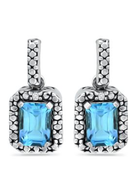 Belk & Co 2.3 ct. t.w. Blue Topaz and 1/10 ct. t.w. Diamond Halo Drop Earrings in Sterling Silver, White