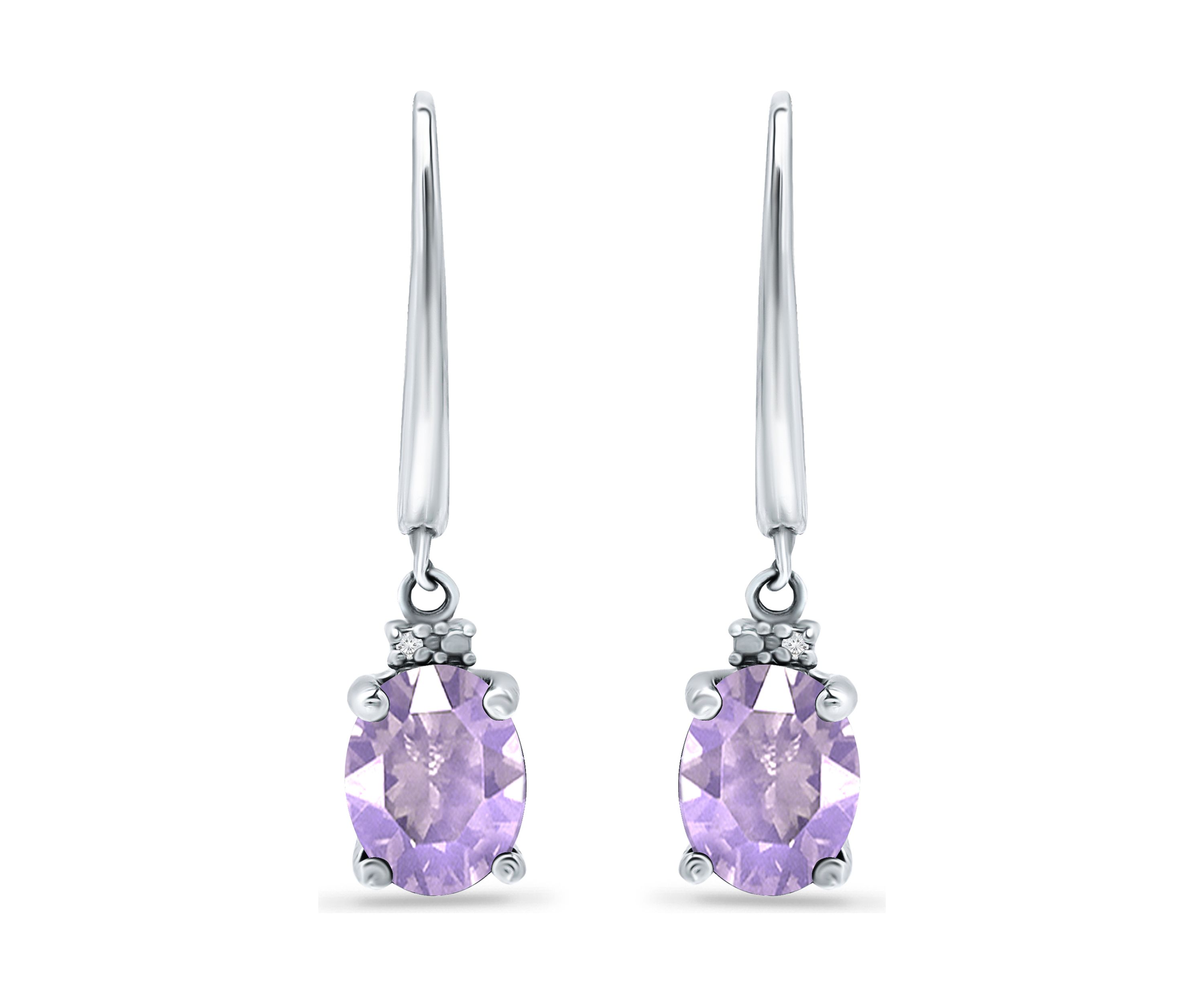2.46 ct. t.w. Amethyst and 1/10 ct. t.w. Diamond Leverback Earrings in Sterling Silver