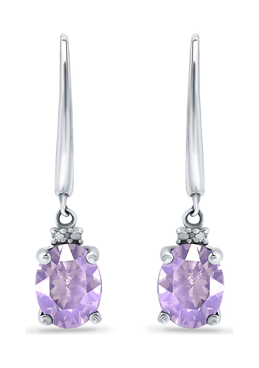 2.46 ct. t.w. Amethyst and 1/10 ct. t.w. Diamond Leverback Earrings in Sterling Silver