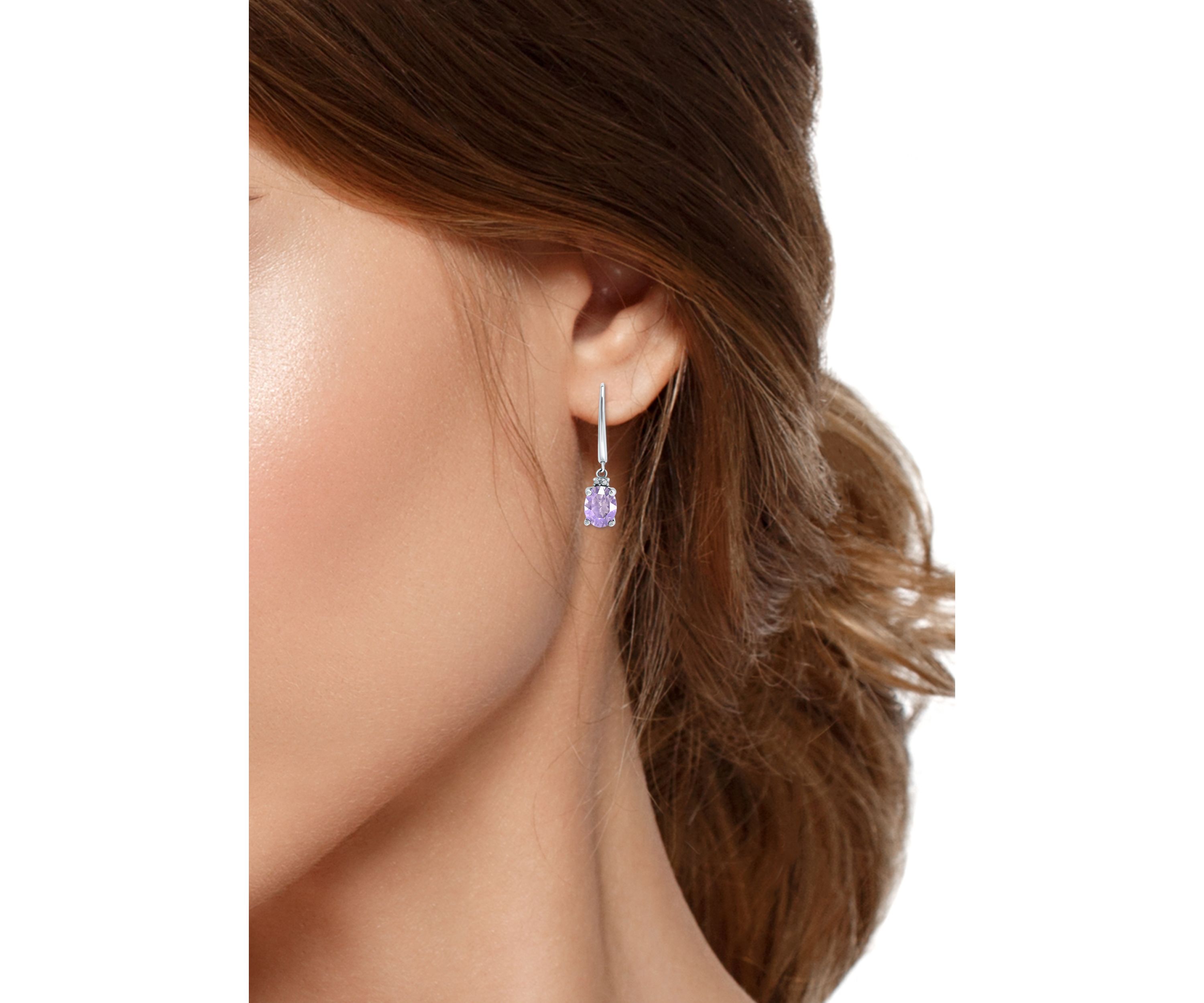 2.46 ct. t.w. Amethyst and 1/10 ct. t.w. Diamond Leverback Earrings in Sterling Silver