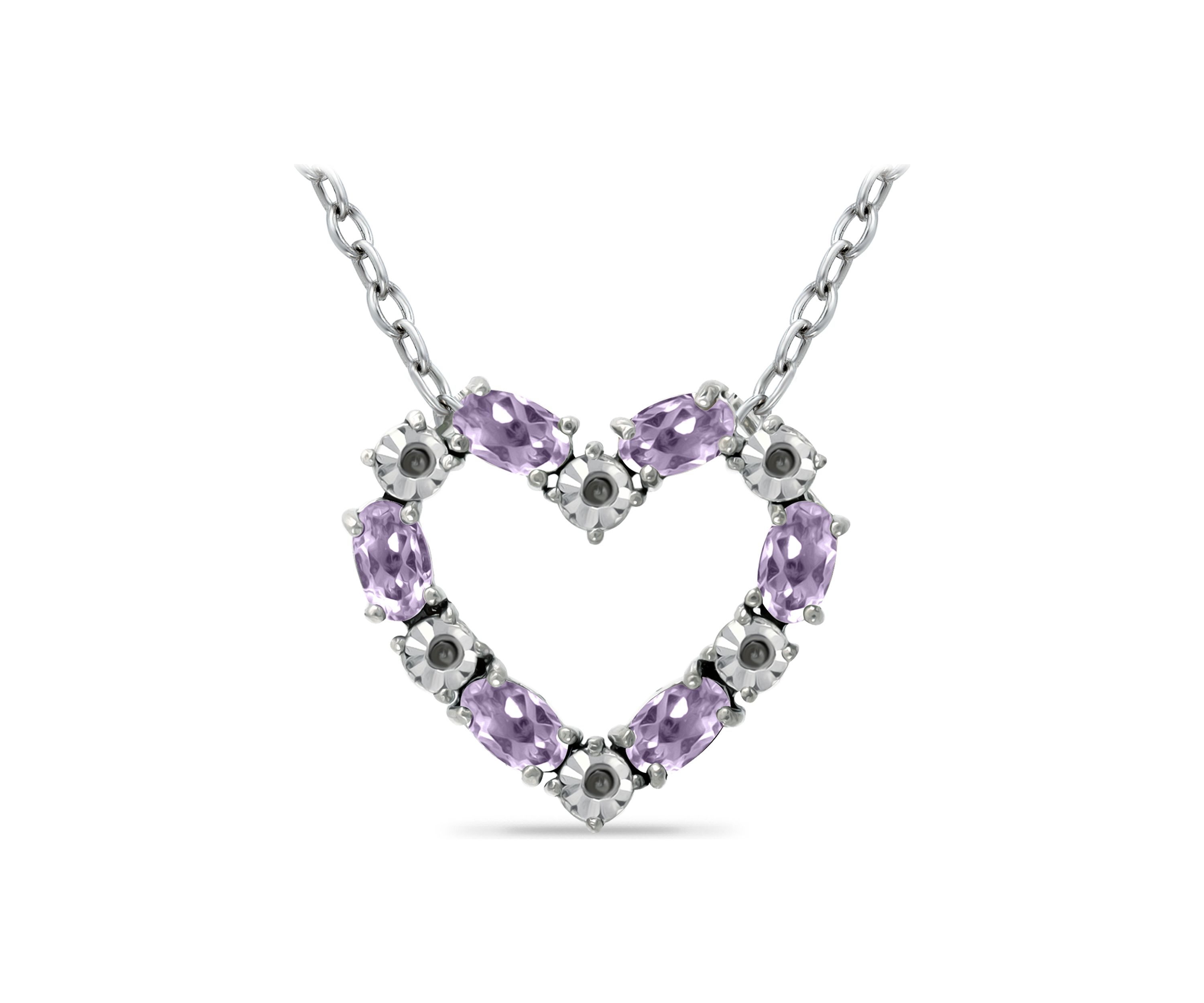 1.16 ct. t.w. Amethyst and Diamond Heart Necklace, Sterling Silver