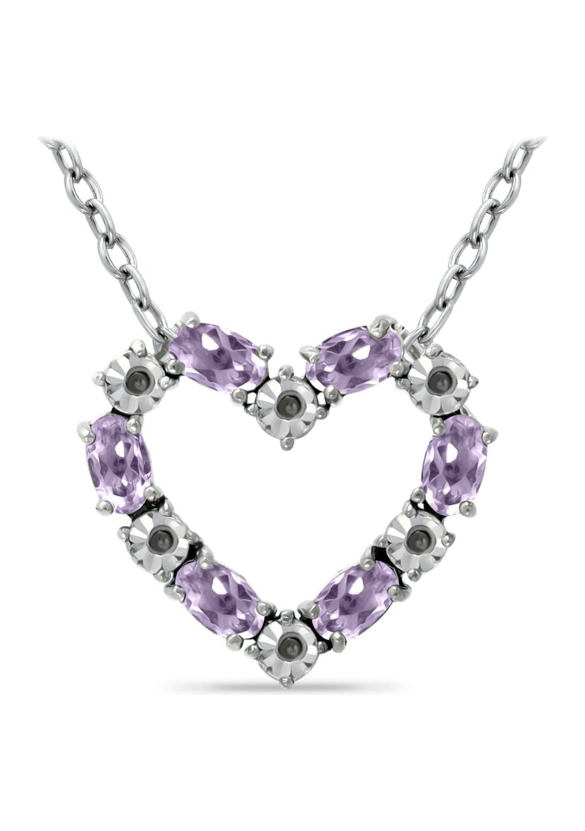 1.16 ct. t.w. Amethyst and Diamond Heart Necklace, Sterling Silver