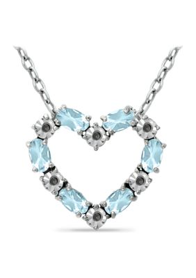 Belk & Co 1.56 ct. t.w. Blue Topaz and Diamond Heart Necklace, Sterling Silver
