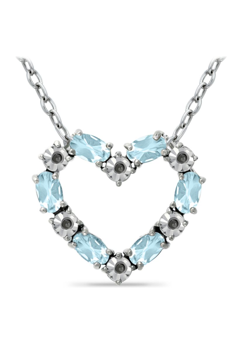 1.56 ct. t.w. Blue Topaz and Diamond Heart Necklace, Sterling Silver