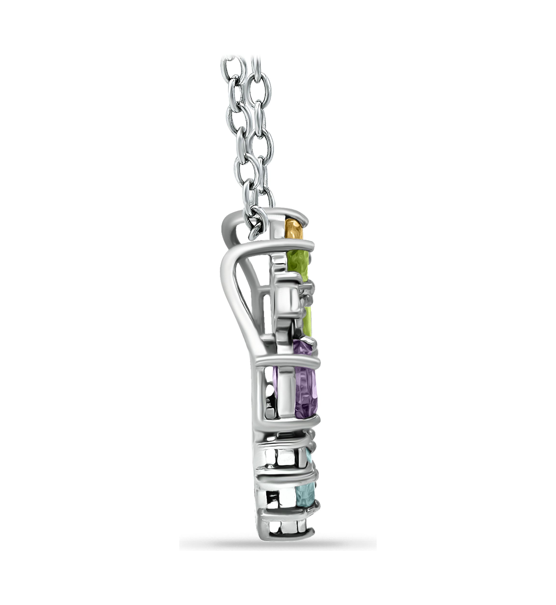 1.34 ct. t.w. Multi Gemstone and Diamond Heart Necklace, Sterling Silver