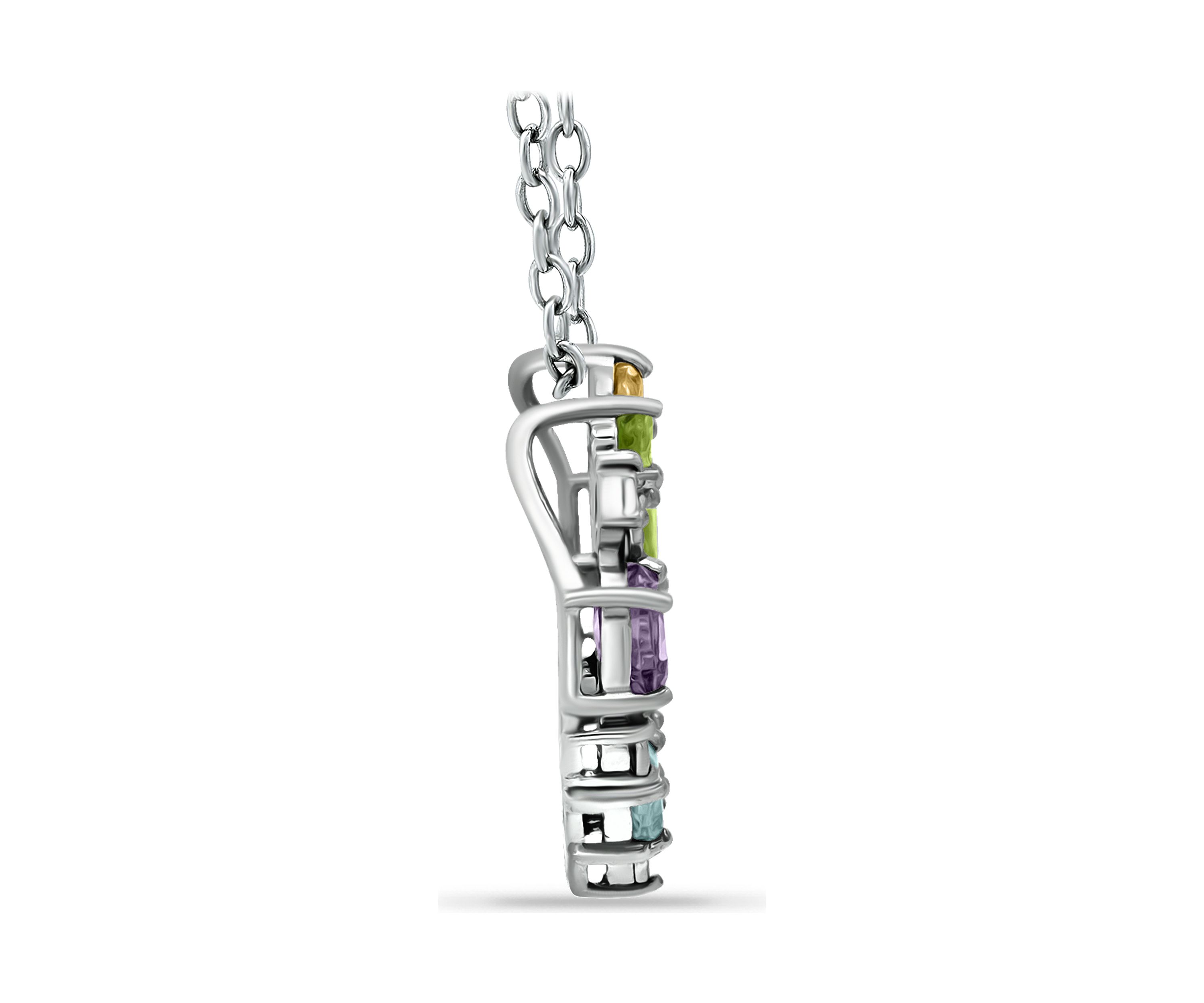 1.34 ct. t.w. Multi Gemstone and Diamond Heart Necklace, Sterling Silver