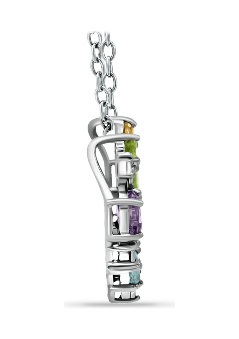 1.34 ct. t.w. Multi Gemstone and Diamond Heart Necklace, Sterling Silver