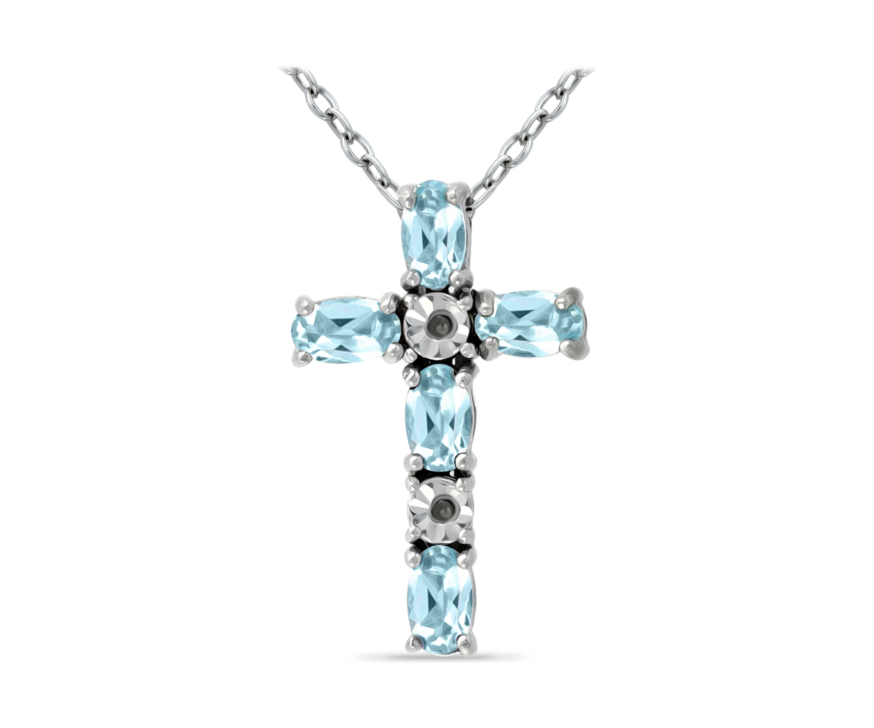 1.26 ct. t.w. Blue Topaz and Diamond Cross Necklace, Sterling Silver
