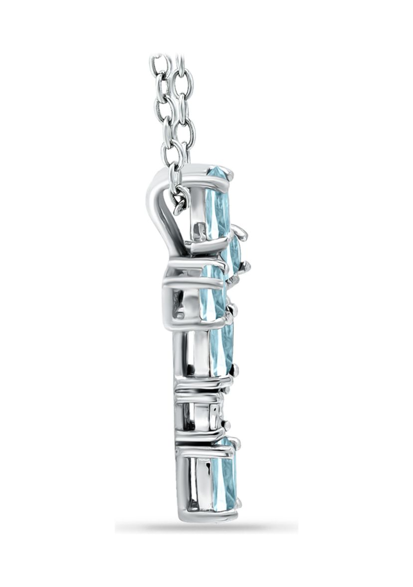 1.26 ct. t.w. Blue Topaz and Diamond Cross Necklace, Sterling Silver