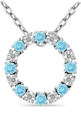 Belk & Co 7/8 ct. t.w. Blue Topaz and Diamond Circle Necklace, Sterling Silver