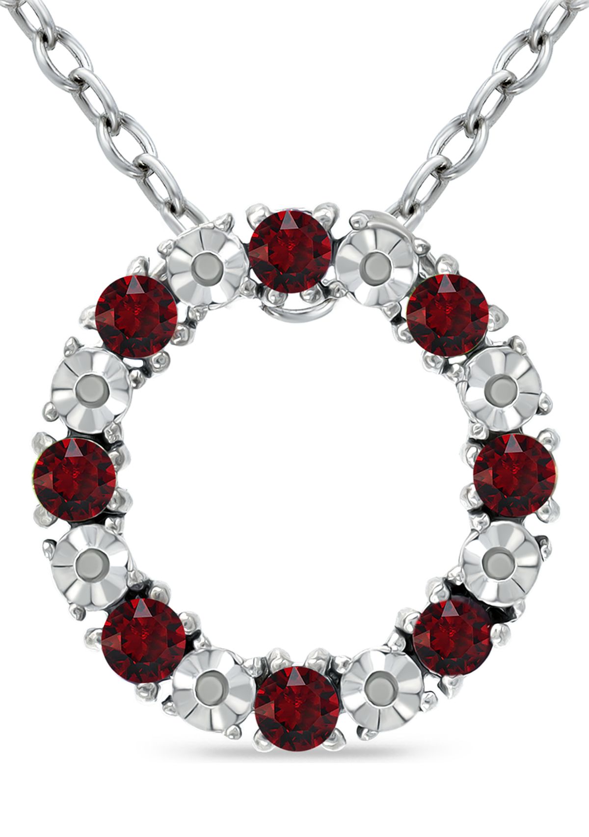 1.17 ct. t.w. Garnet and Diamond Circle Necklace, Sterling Silver