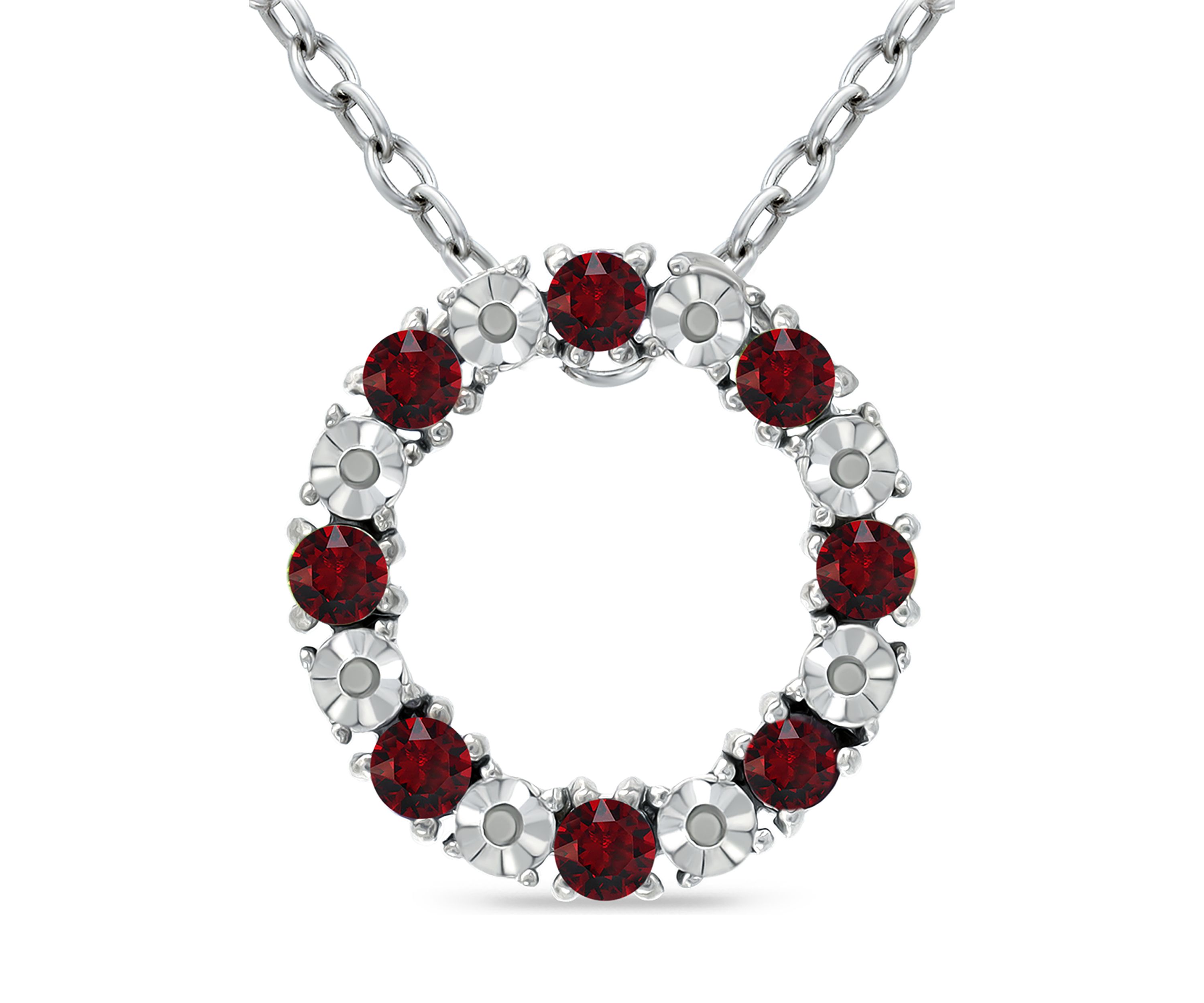 1.17 ct. t.w. Garnet and Diamond Circle Necklace, Sterling Silver