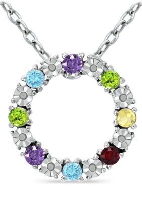 Belk & Co 7/8 Ct. T.w. Multi Gemstone And Diamond Circle Necklace, Sterling Silver