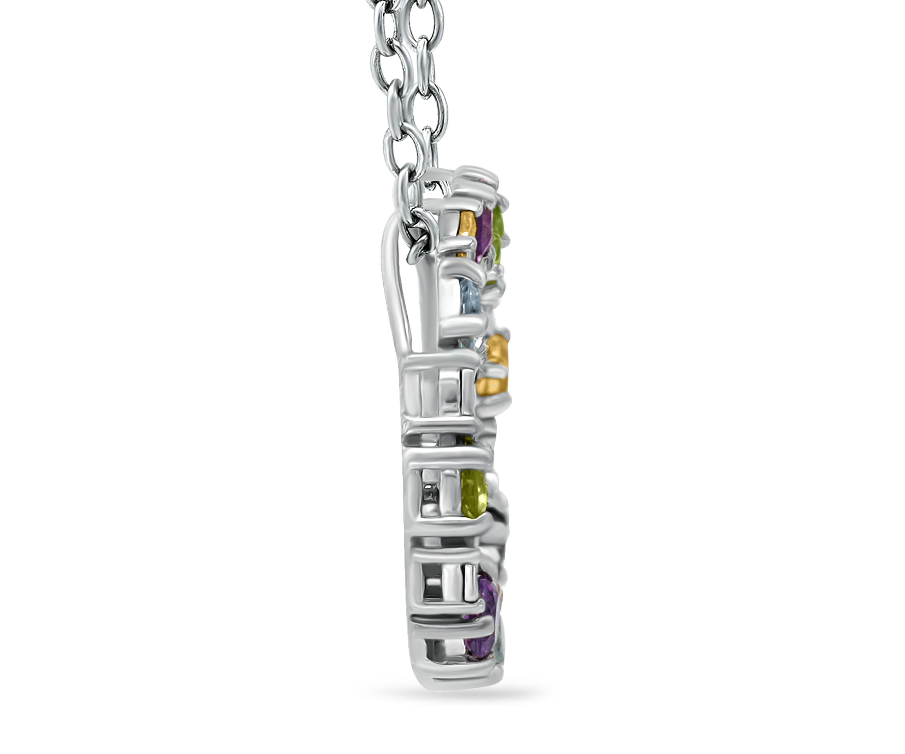 7/8 ct. t.w. Multi Gemstone and Diamond Circle Necklace, Sterling Silver