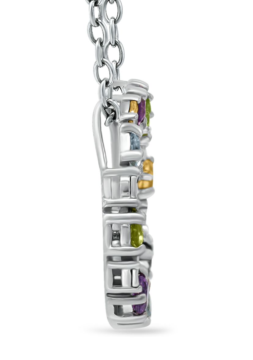 7/8 ct. t.w. Multi Gemstone and Diamond Circle Necklace, Sterling Silver