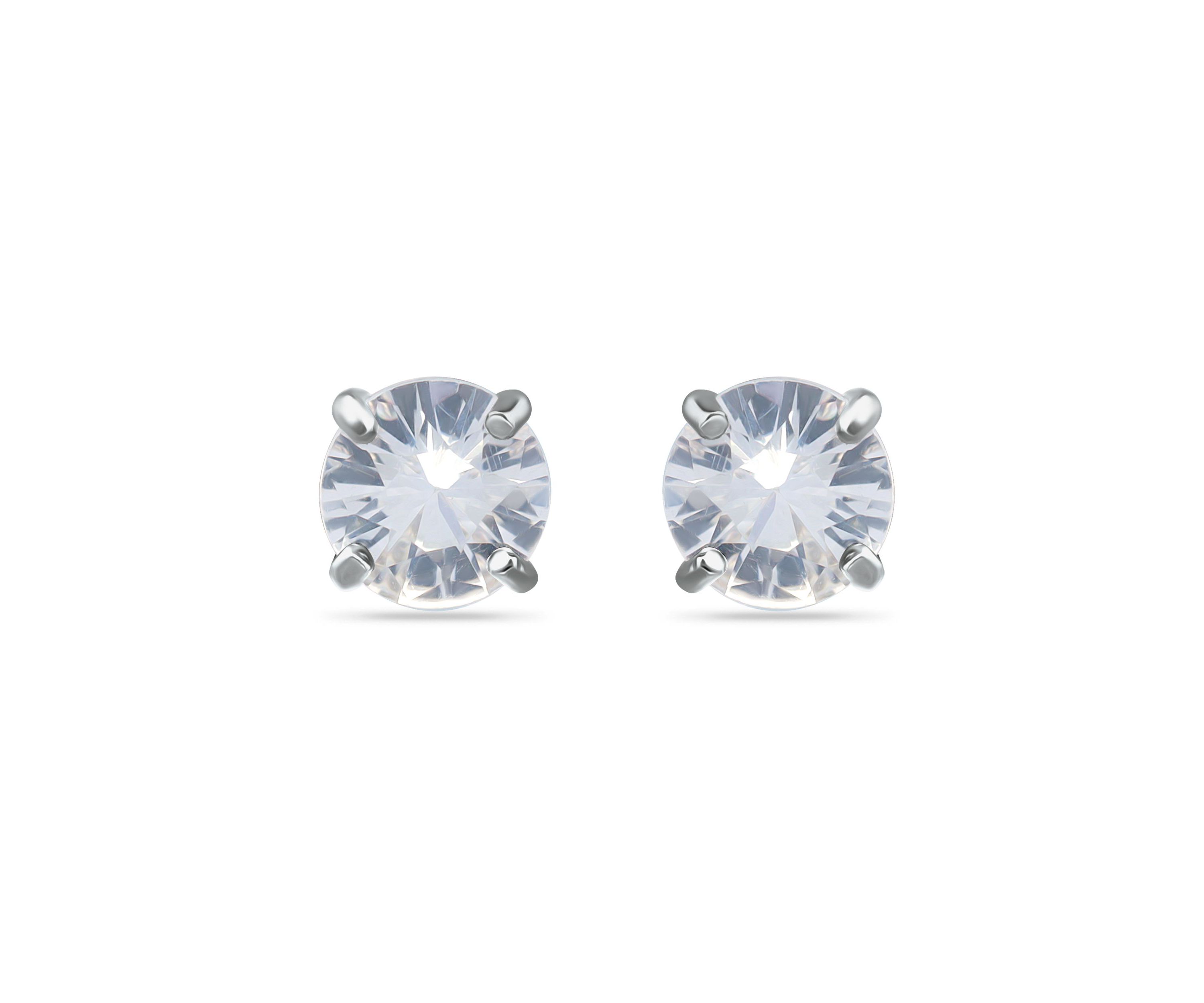 7/8 Cttw 5mm Round White Sapphire Solitaire Earrings, Sterling Silver, DS