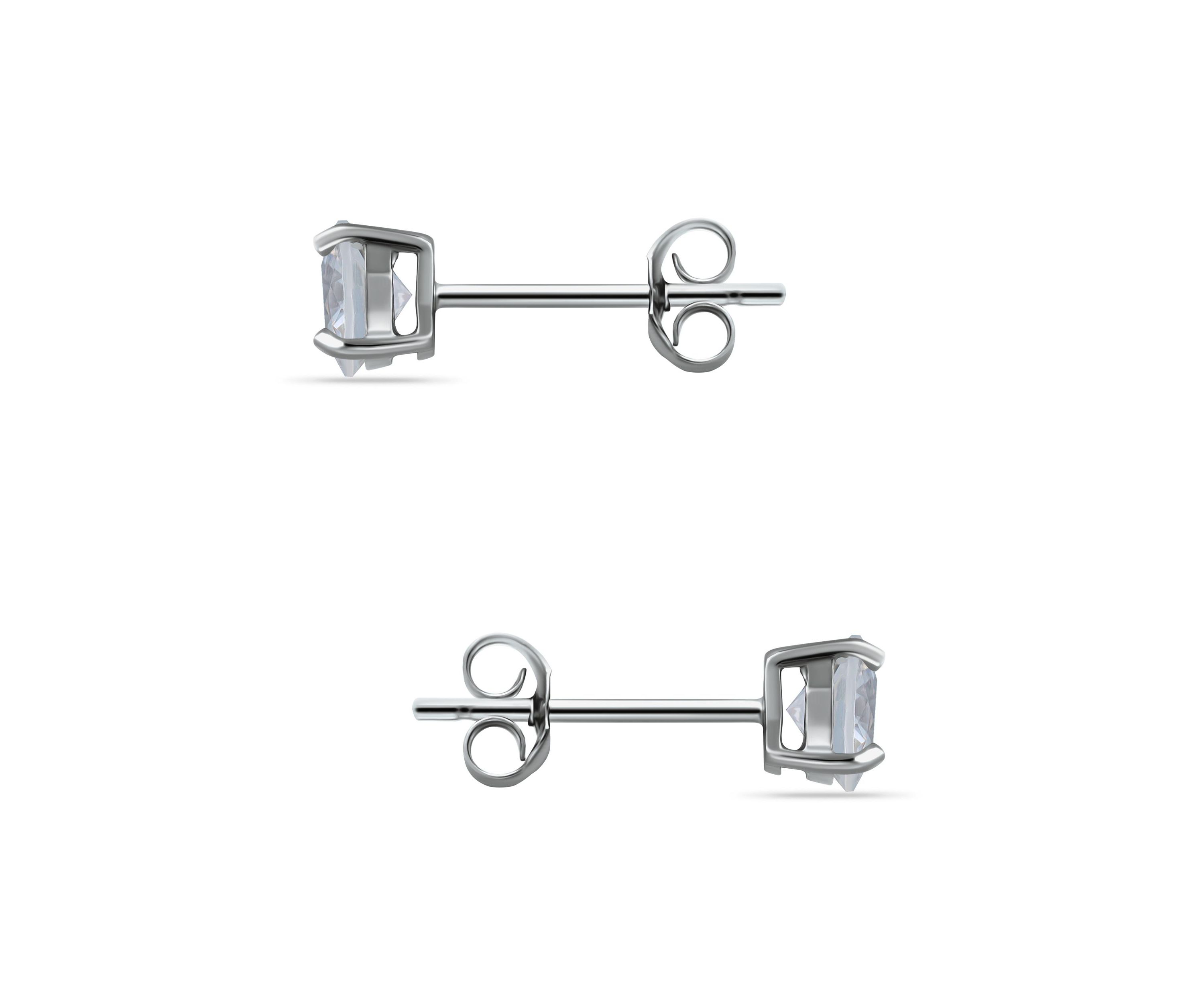 7/8 Cttw 5mm Round White Sapphire Solitaire Earrings, Sterling Silver, DS