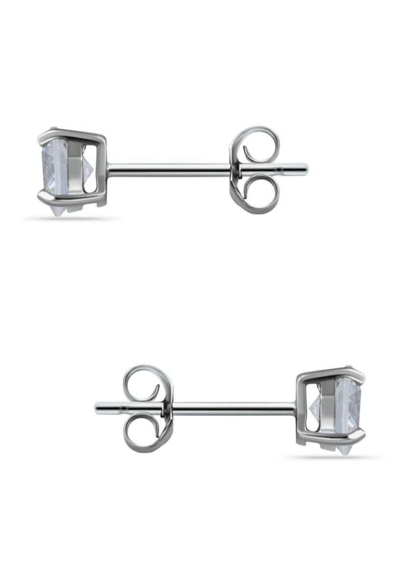 7/8 Cttw 5mm Round White Sapphire Solitaire Earrings, Sterling Silver, DS