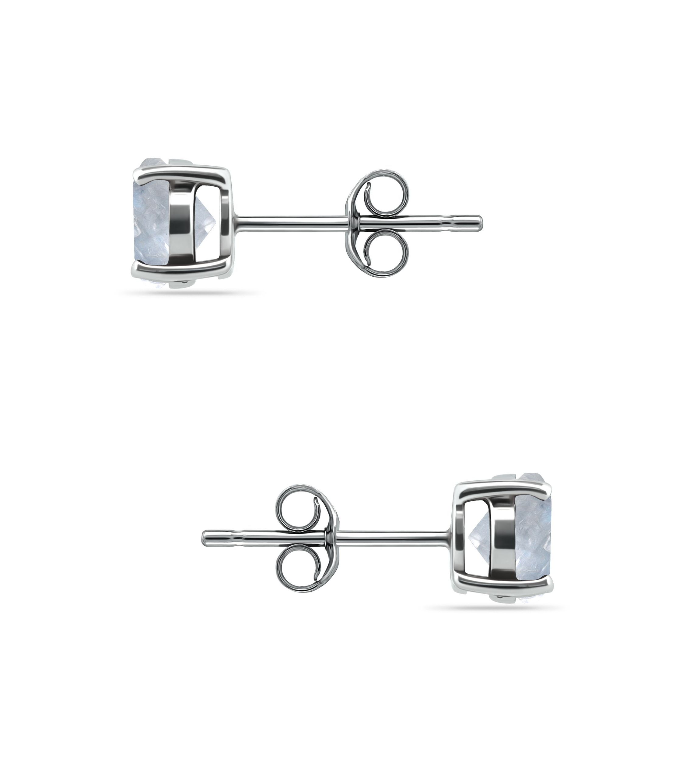 6mm Round Faceted Moonstone Solitaire Earrings, Sterling Silver, DS