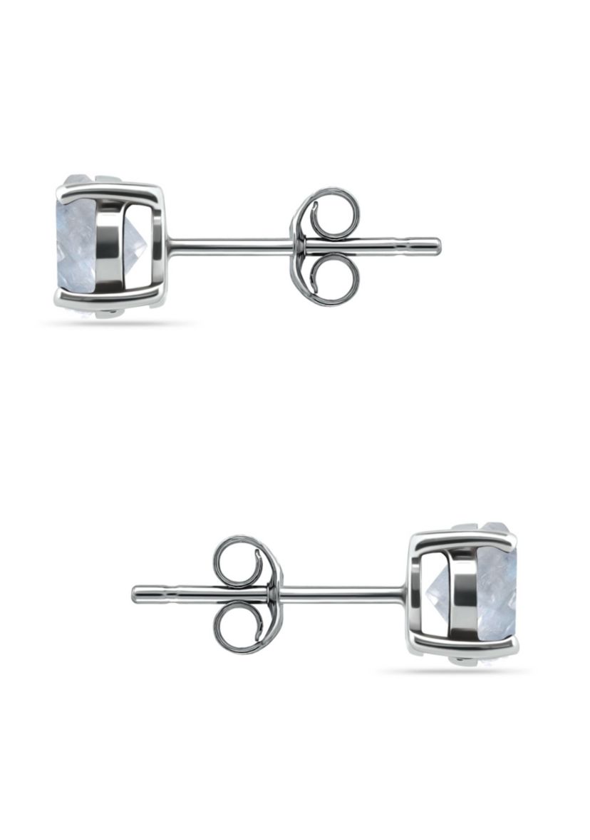 6mm Round Faceted Moonstone Solitaire Earrings, Sterling Silver, DS