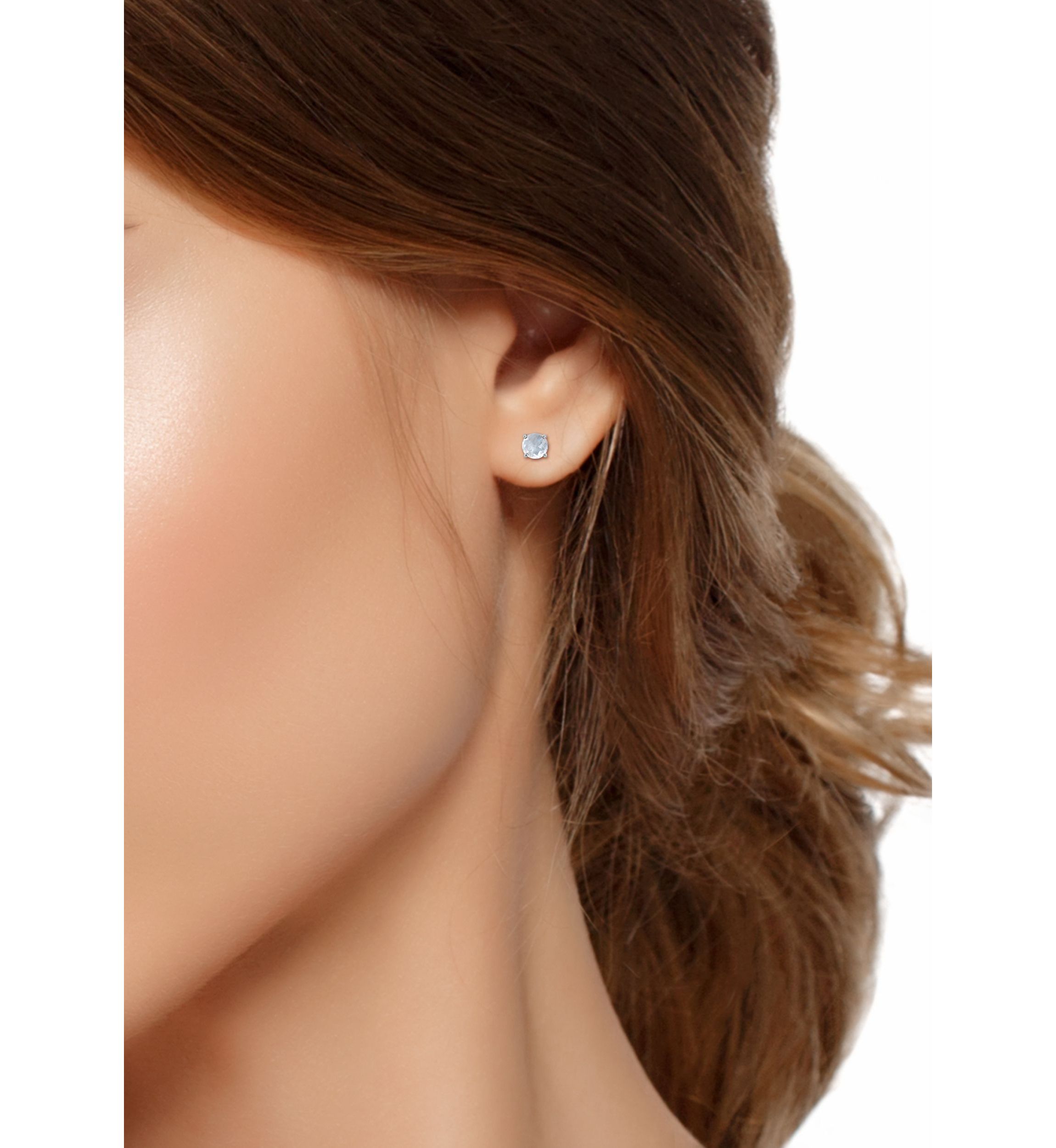 6mm Round Faceted Moonstone Solitaire Earrings, Sterling Silver, DS