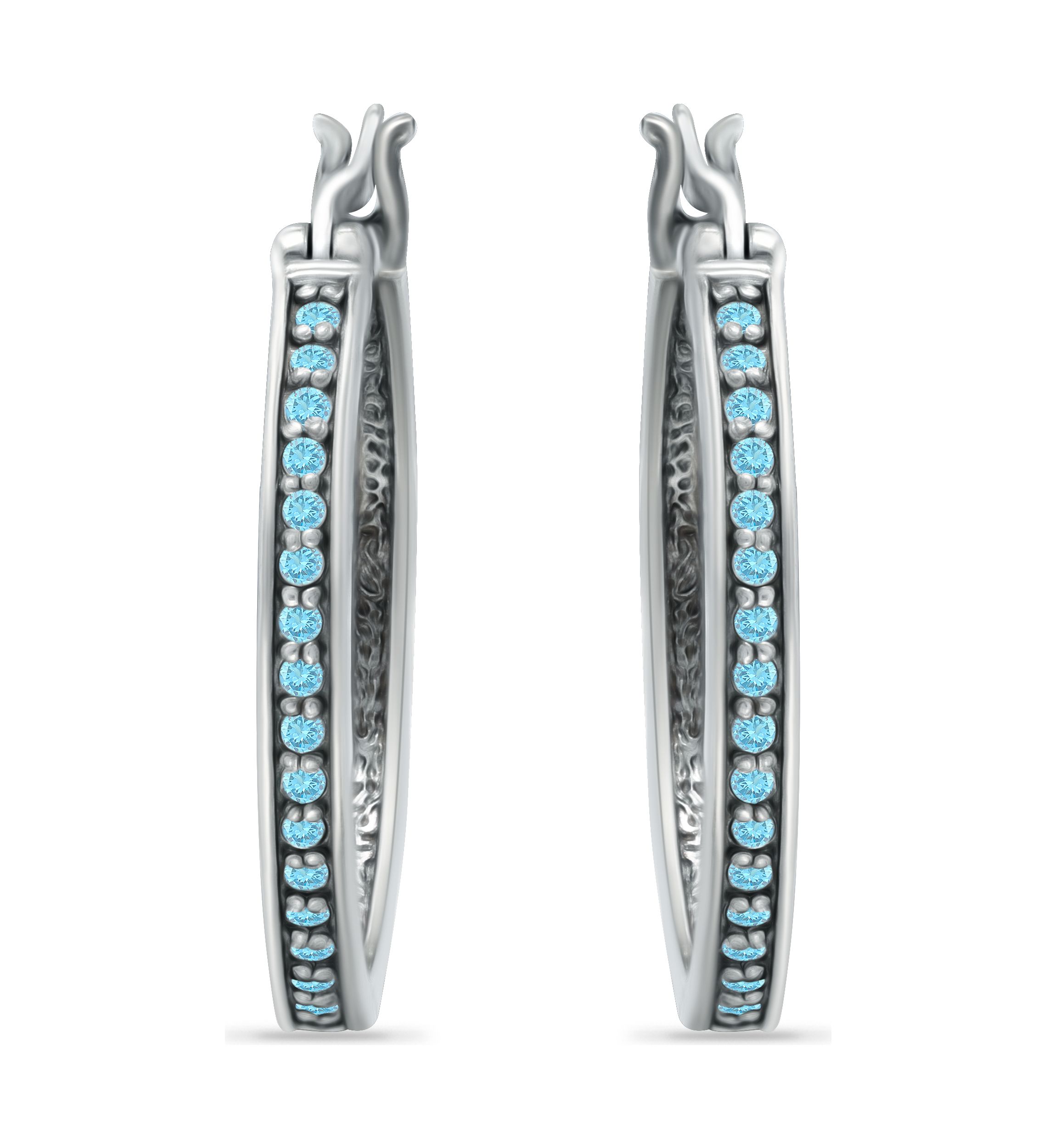 1/3 ct. t.w. Blue Topaz Hoop Earrings in Sterling Silver