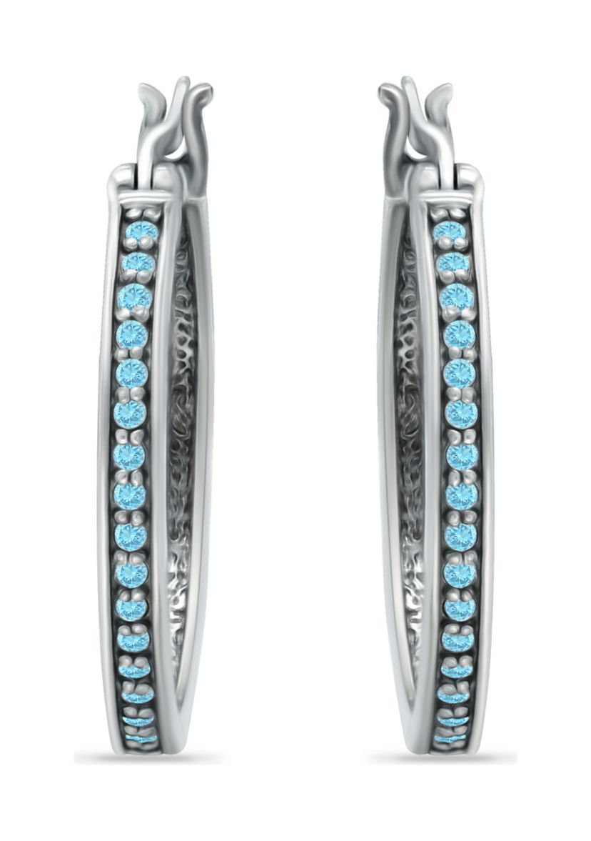 1/3 ct. t.w. Blue Topaz Hoop Earrings in Sterling Silver