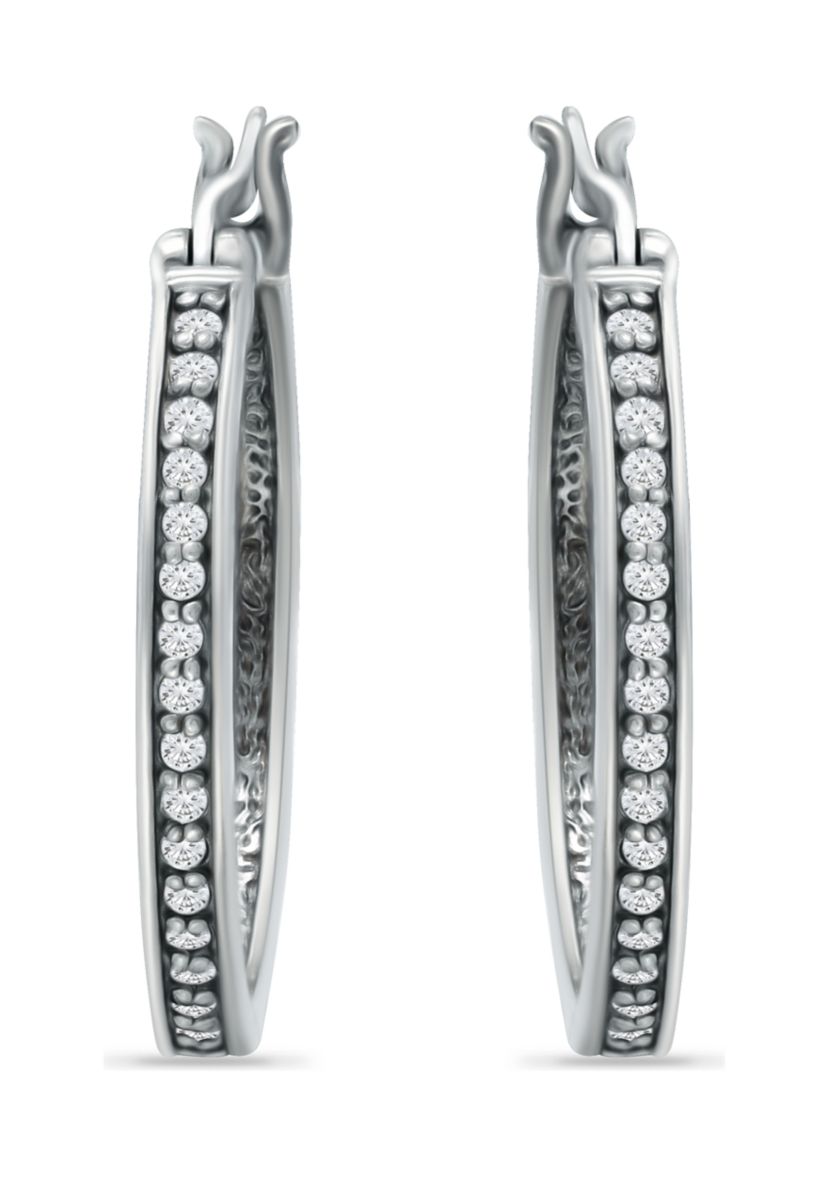 1/3 ct. t.w. White Topaz Hoop Earrings in Sterling Silver