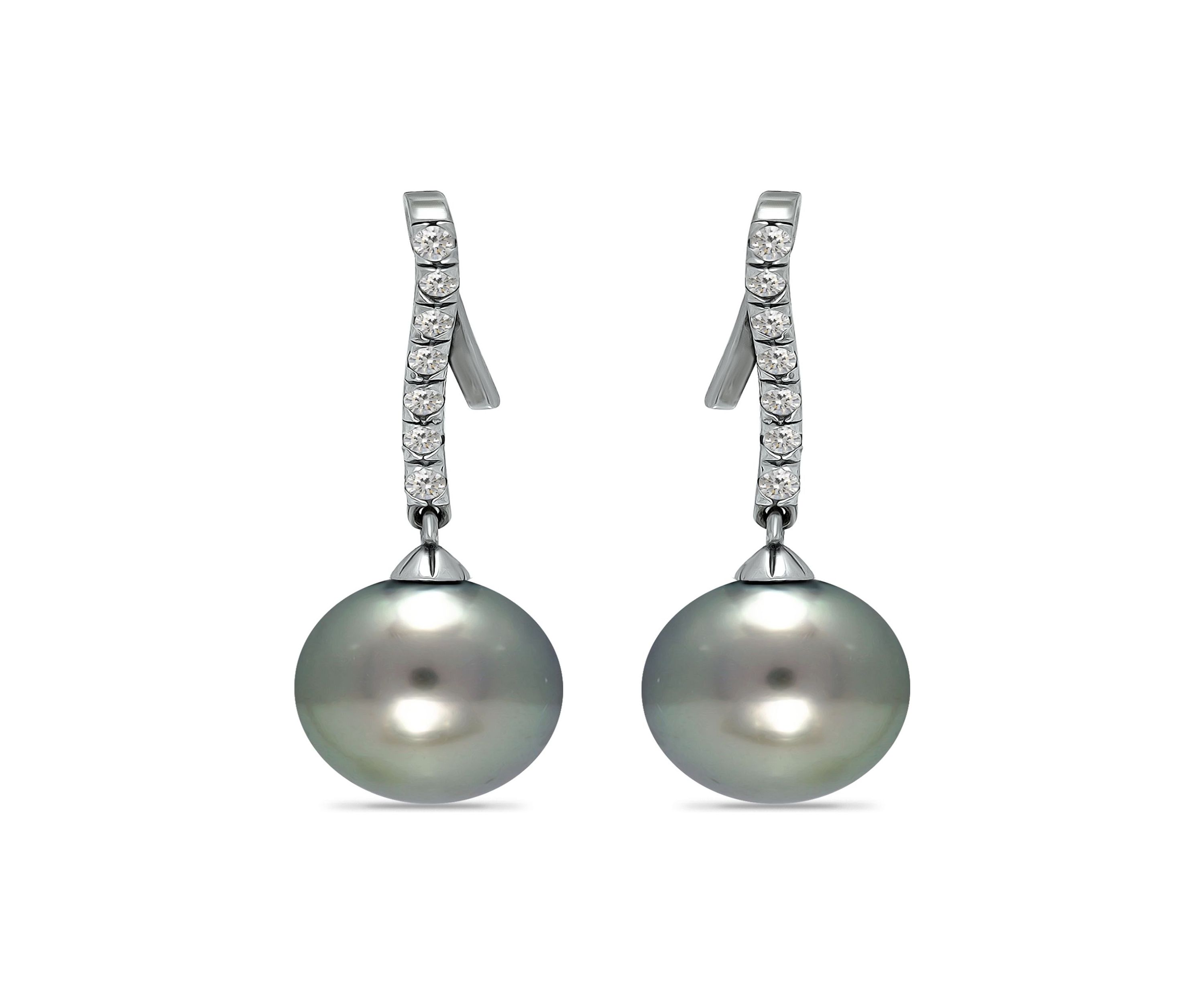 11MM Tahaitian Pearl and White Topaz Line Drop Earrings, Sterling Silver