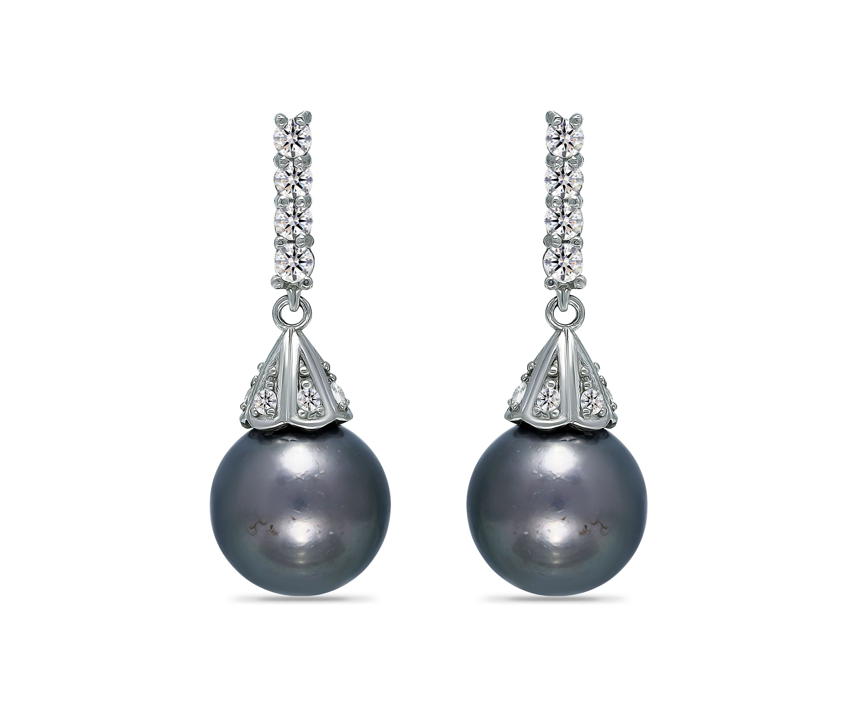 12MM Tahaitian Pearl and White Topaz Drop Earrings, Sterling Silver