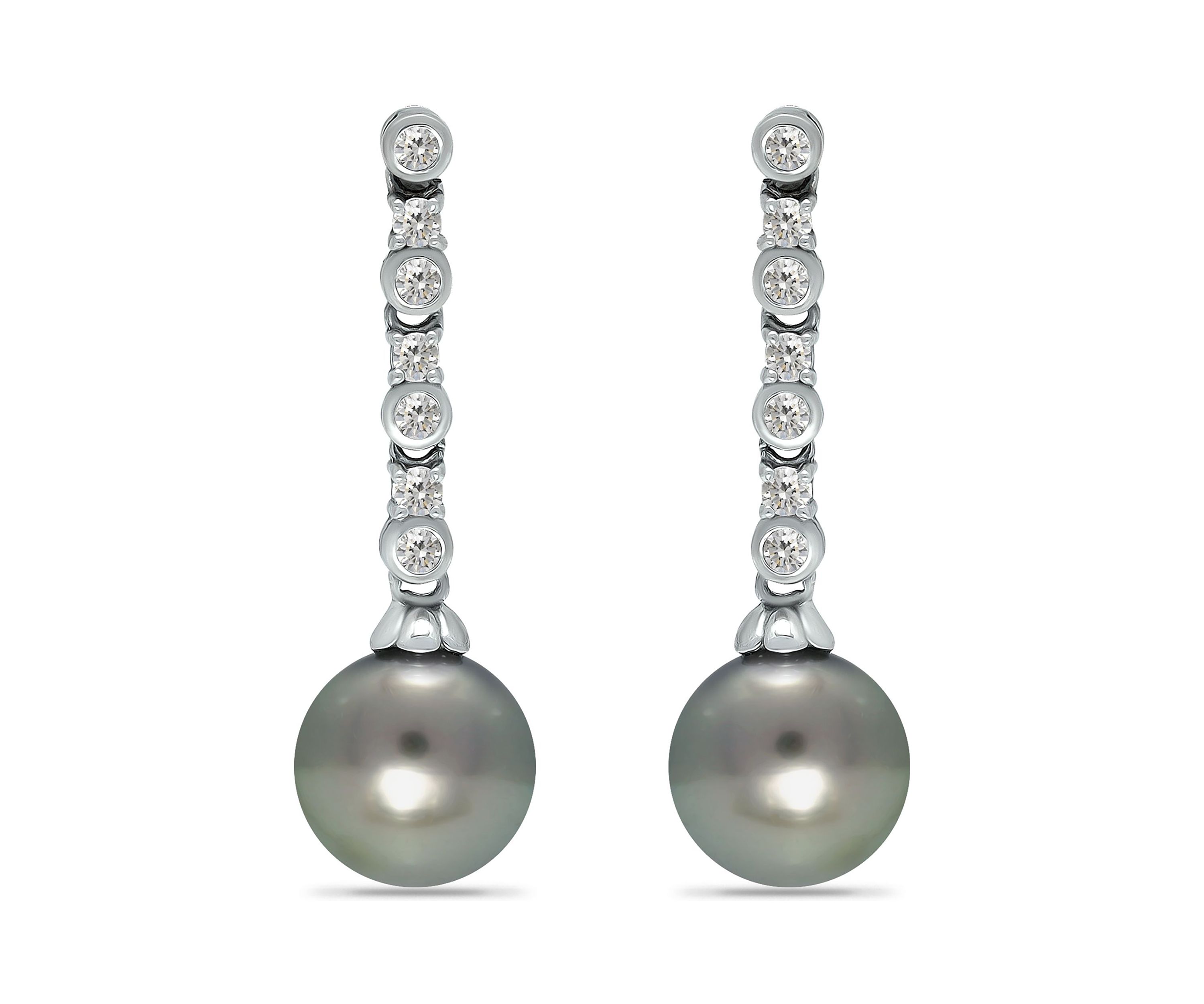 11MM Tahaitian Pearl and White Topaz Linear Drop Earrings, Sterling Silver