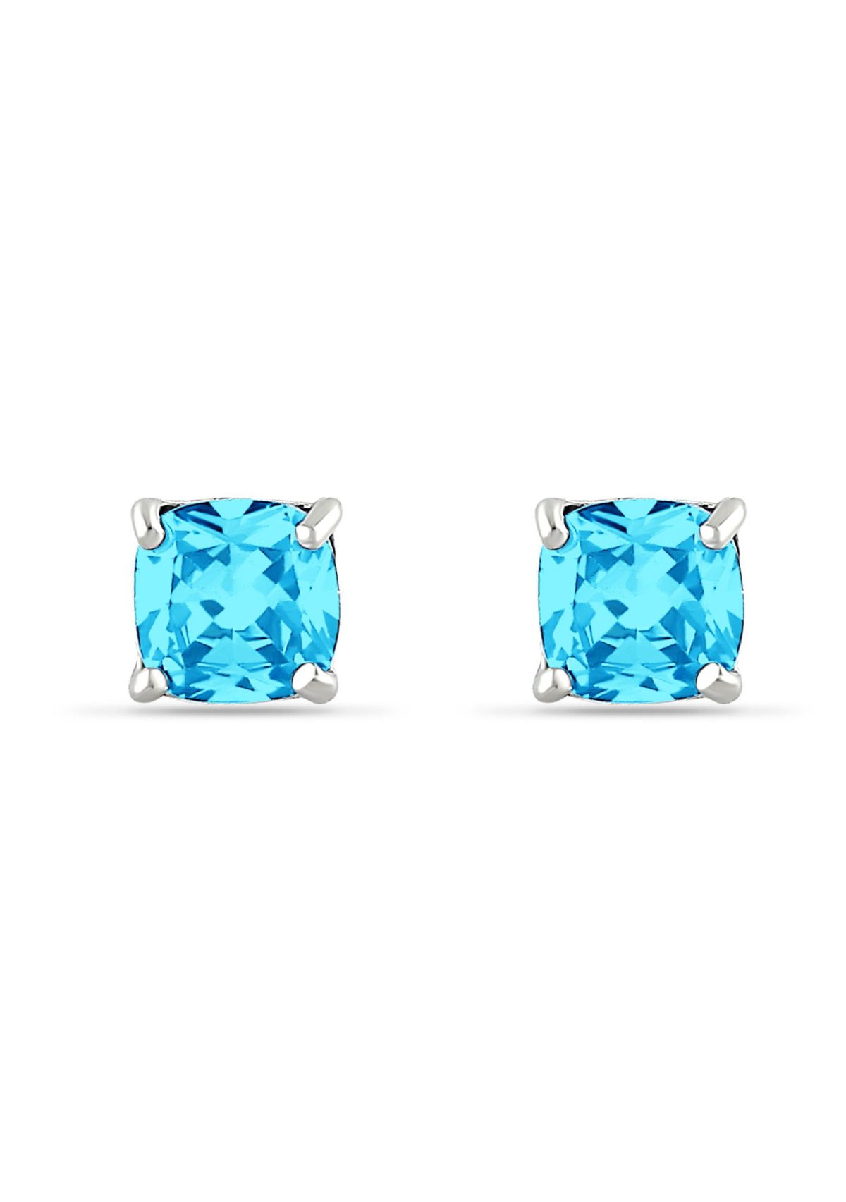 3/4 Cttw 5mm Cushion Cut Aquamarine Solitaire Earrings. Sterling Silver, DS