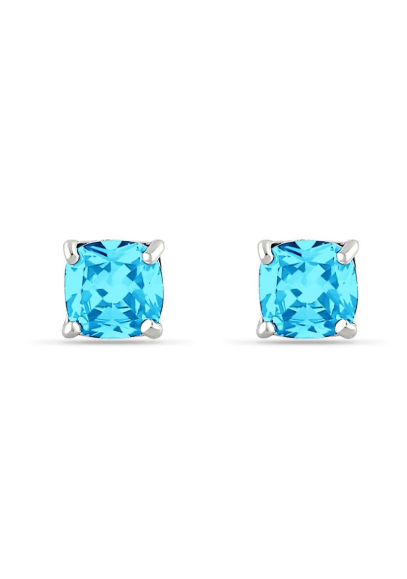 3/4 Cttw 5mm Cushion Cut Aquamarine Solitaire Earrings. Sterling Silver, DS