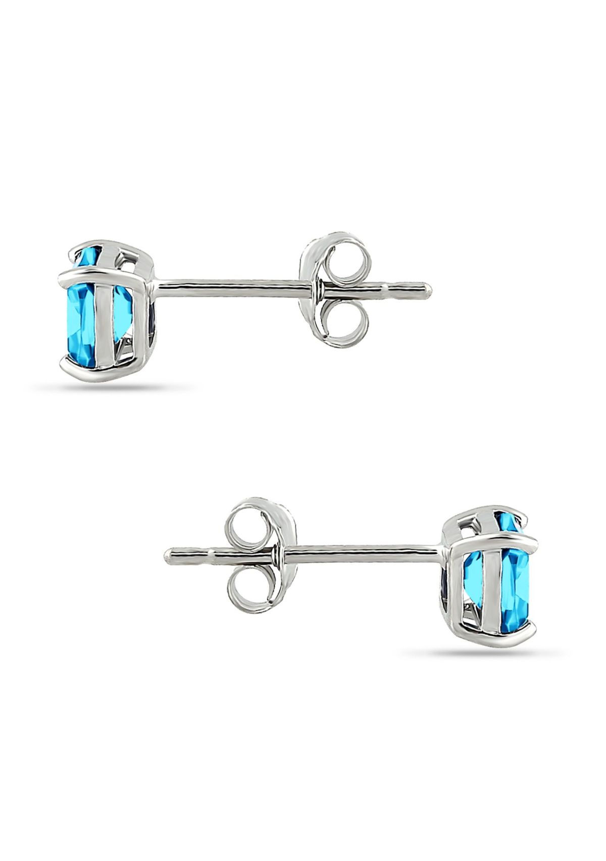 3/4 Cttw 5mm Cushion Cut Aquamarine Solitaire Earrings. Sterling Silver, DS