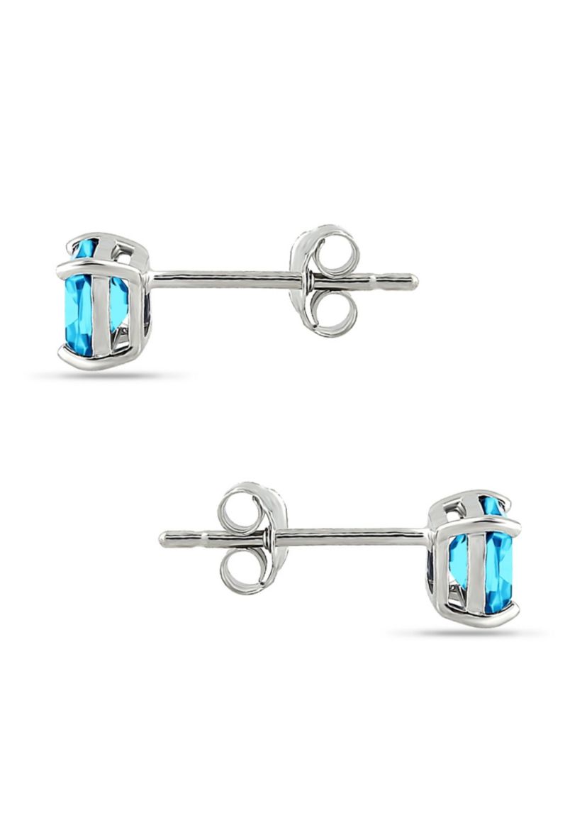 3/4 Cttw 5mm Cushion Cut Aquamarine Solitaire Earrings. Sterling Silver, DS