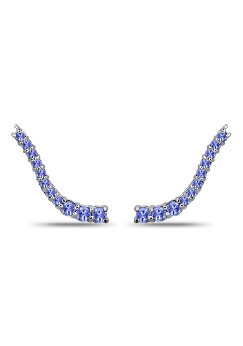 1 7/8 Cttw 2mm/3mm Round Tanzanite Ear Crawler Earrings.  Sterling Silver, DS