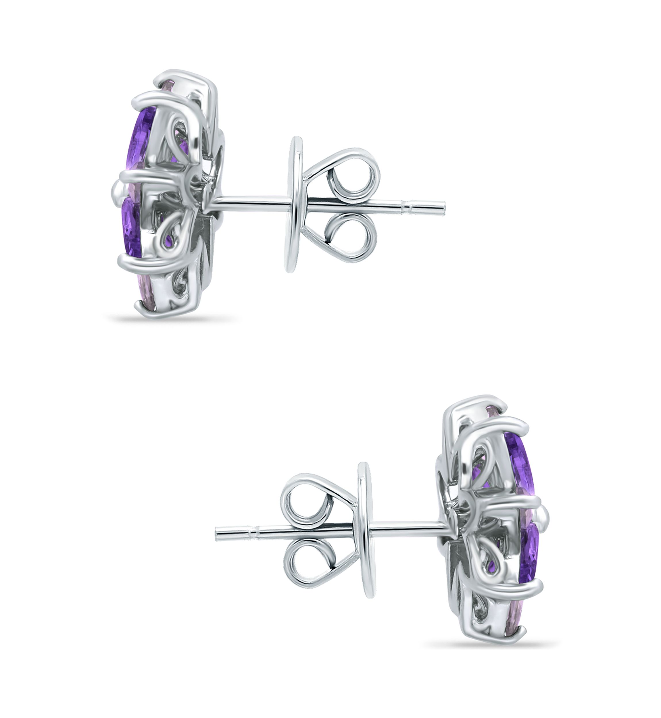 1.32 ct. t.w Amethyst Flower stud Earrings in Sterling Silver