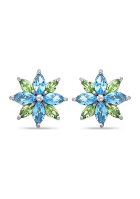 Belk & Co 1.84 ct. t.w Blue Topaz and Peridot Flower stud Earring in Sterling Silver